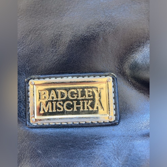 BADGLEY MISCHKA BLACK LEATHER BAG WITH SILVER AND GOLD TONED HARDWARE & BRANDING - Picture 2 of 16